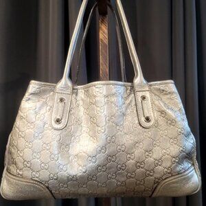 (Authentic/Good )Gucci Pincy Leather Embossed Guccissima handbag tote